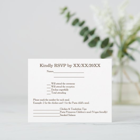 Personalized Bride & Groom RSVP and Menu Postcard (Staand voorkant)