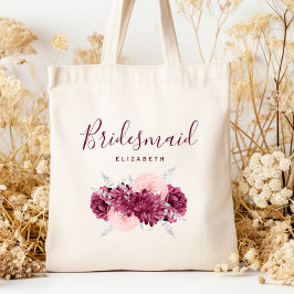 Personalized Bridesmaid Floral Burgundy Blush Tote Bag
