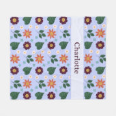 Personalized Bright Blue Colorful Floral Name Fleece Deken (Voorkant (Horizontaal))