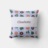 Personalized Bright Blue Colorful Floral Name Kussen (Voorkant)