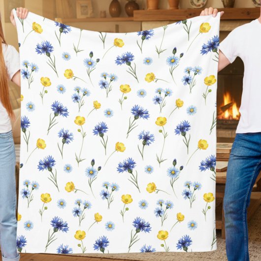 Personalized Bright Wildflower Poppy Cornflower Fleece Deken