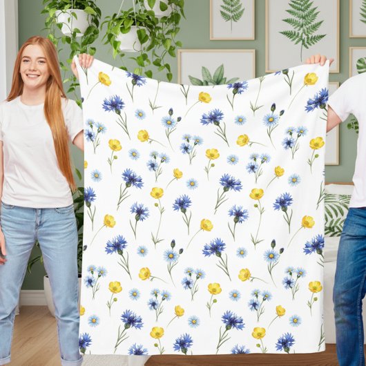 Personalized Bright Wildflower Poppy Cornflower Fleece Deken