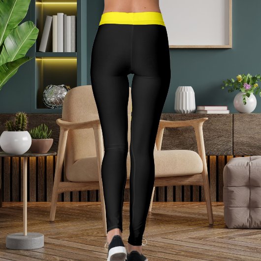 Personalized Bright Yellow Black Stripes Pet Names Leggings