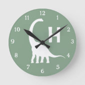Personalized Brontosaurus Kids Wall Clock Sage Gre Ronde Klok (Voorkant)