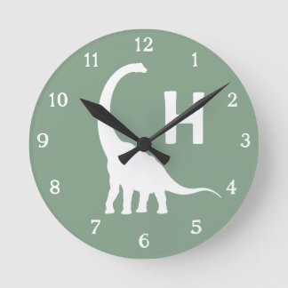 Personalized Brontosaurus Kids Wall Clock Sage Gre Ronde Klok