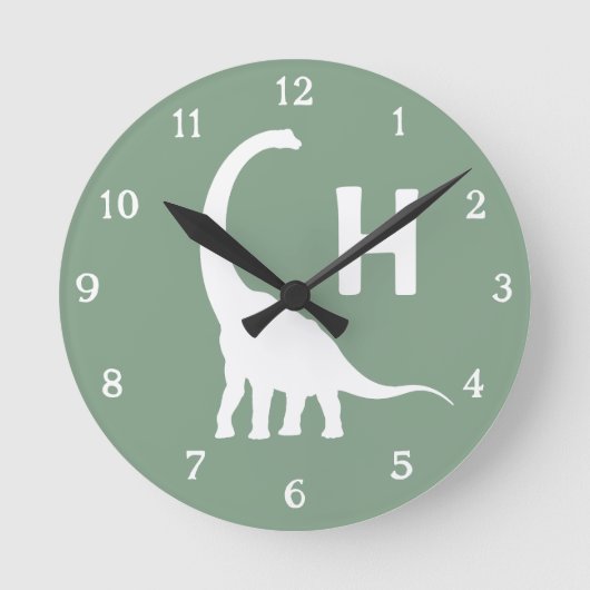 Personalized Brontosaurus Kids Wall Clock Sage Gre Ronde Klok (Voorkant)