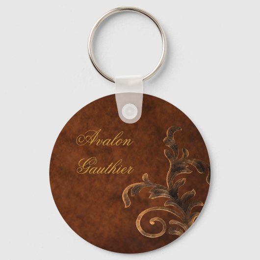 Personalized Bronze Scroll Leaf Sleutelhanger (Voorkant)