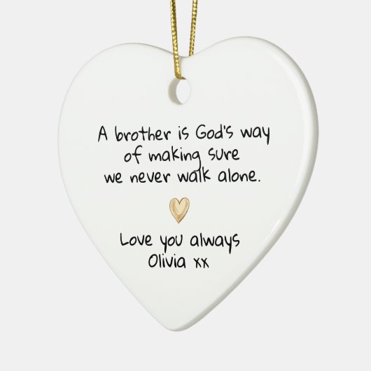 Personalized Brother Gold Heart Keepsake Keramisch Ornament (Links)