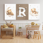 Personalized Brown Teddy Bear Nursery Poster Set