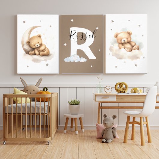 Personalized Brown Teddy Bear Nursery Poster Set