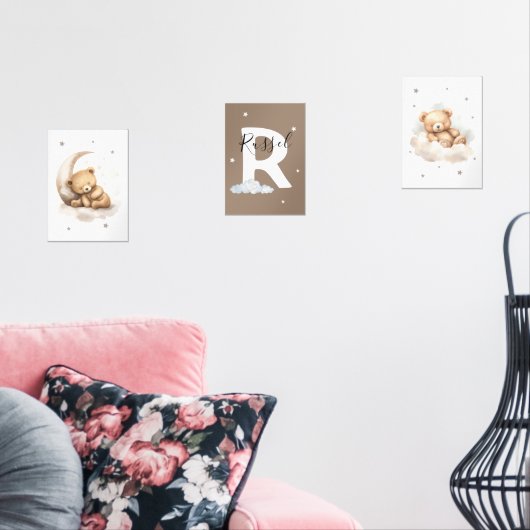Personalized Brown Teddy Bear Nursery Poster Set (Woonkamer)