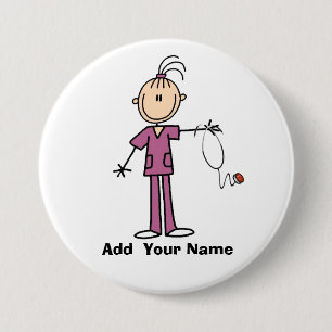Personalized Brunette Stick Figuur Nurse Button