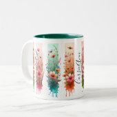 Personalized Brushstrokes Floral Design Tweekleurige Koffiemok (Voorkant links)