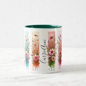 Personalized Brushstrokes Floral Design Tweekleurige Koffiemok (Center)