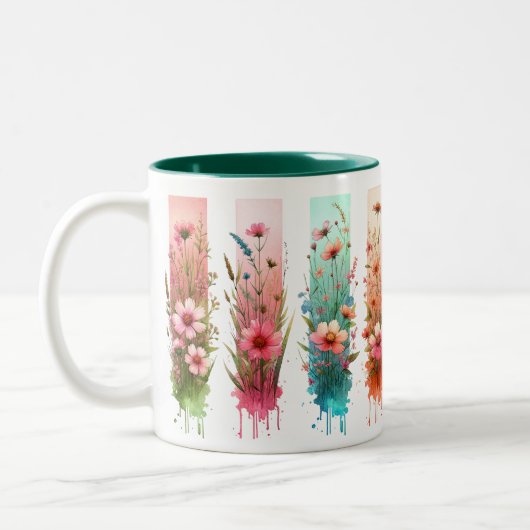 Personalized Brushstrokes Floral Design  Tweekleurige Koffiemok (Links)