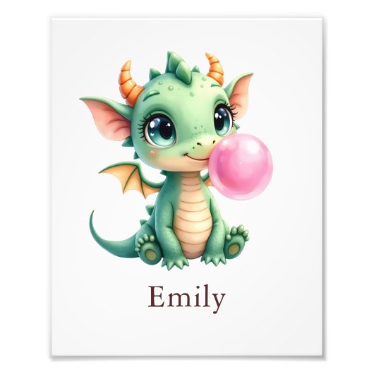 Personalized Bubblegum Dragon Kids Room Wall Art Foto Afdruk (Voorkant)