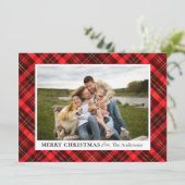 Personalized Buffalo Plaid Christmas Family Photo Feestdagenkaart (Staand voorkant)