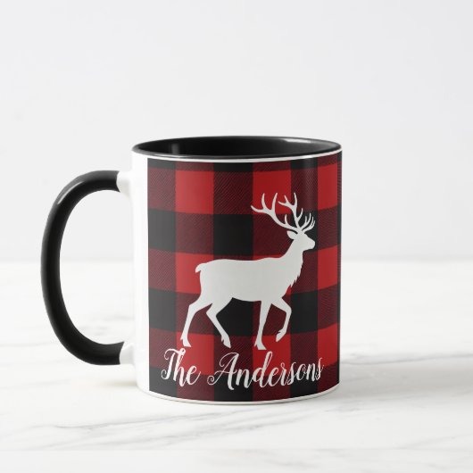 Personalized Buffalo Plaid Deer Family Name Mug Gi Mok (Links)