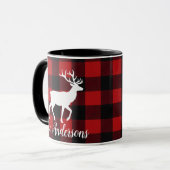 Personalized Buffalo Plaid Deer Family Name Mug Gi Mok (Voorkant links)