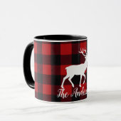 Personalized Buffalo Plaid Deer Family Name Mug Gi Mok (Voorkant links)