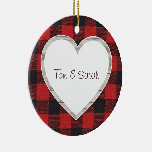 Personalized Buffalo Plaid Heart Rustic  Keramisch Ornament (Rechts)