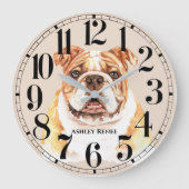Personalized Bulldog Watercolor Wall Clock Grote Klok (Voorkant)