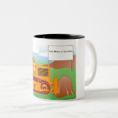 Personalized Bulldozer Operator — Male Cartoon Tweekleurige Koffiemok (Voorkant rechts)