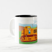 Personalized Bulldozer Operator — Male Cartoon Tweekleurige Koffiemok (Voorkant links)