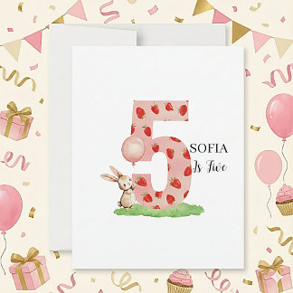 Personalized Bunny 5th Birthday Card for Girls Feestdagenkaart