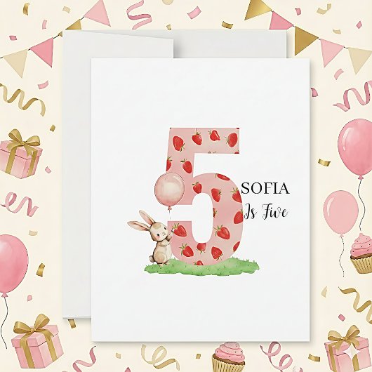 Personalized Bunny 5th Birthday Card for Girls Feestdagenkaart