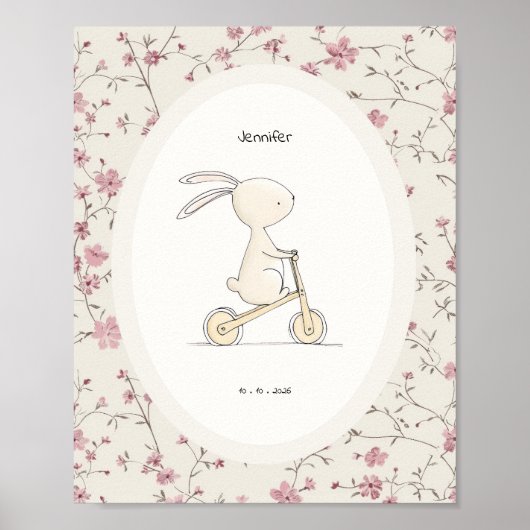 Personalized Bunny Art – Name Date Birth Nursery Poster (Voorkant)