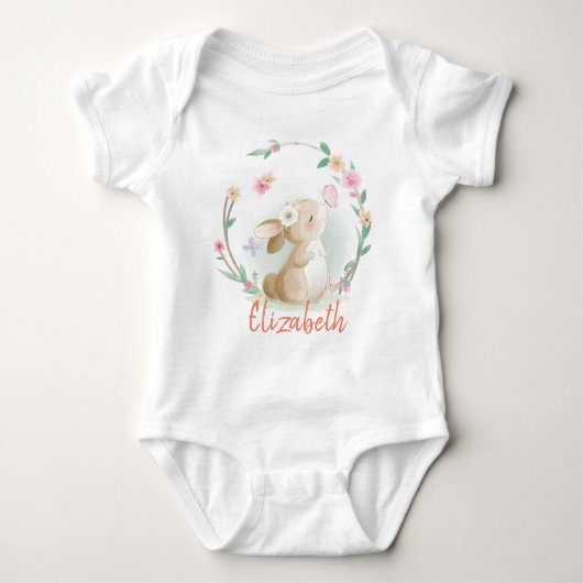 Personalized Bunny Baby Custom name Rabbit floral Romper (Voorkant)