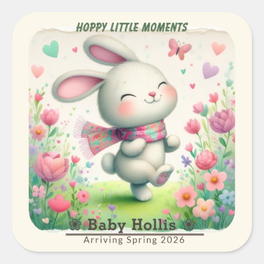Personalized Bunny Baby Shower Stickers (Voorkant)