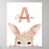 Personalized Bunny Initial Nursery Wall Art Waterc Poster (Voorkant)