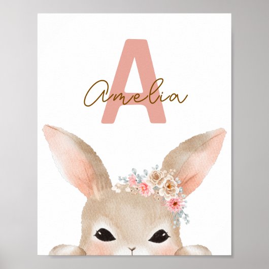 Personalized Bunny Initial Nursery Wall Art Waterc Poster (Voorkant)