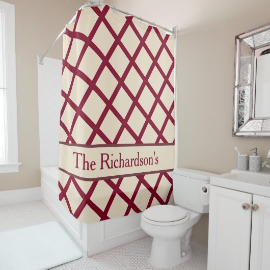 Personalized Burgundy Cream Lattice Elegant Chic Douchegordijn (In situ)
