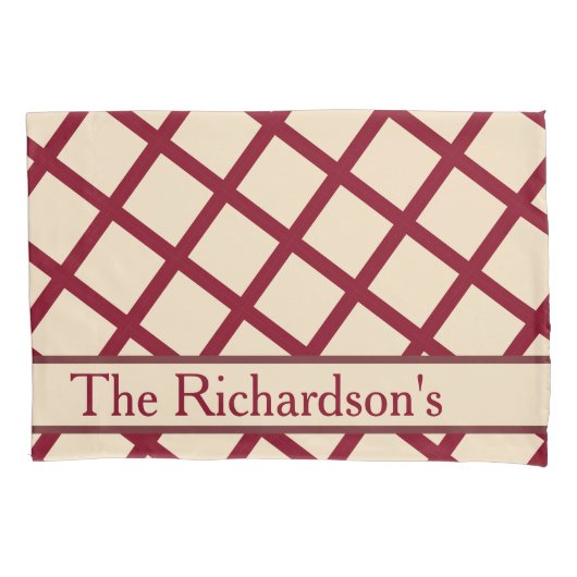 Personalized Burgundy Cream Lattice Elegant Chic Kussensloop (Voorkant)