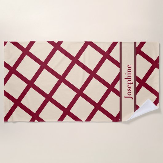 Personalized Burgundy Cream Lattice Elegant Chic Strandlaken (Voorkant)