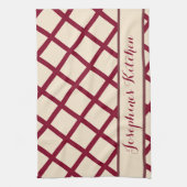 Personalized Burgundy Cream Lattice Elegant Chic Theedoek (Verticaal)