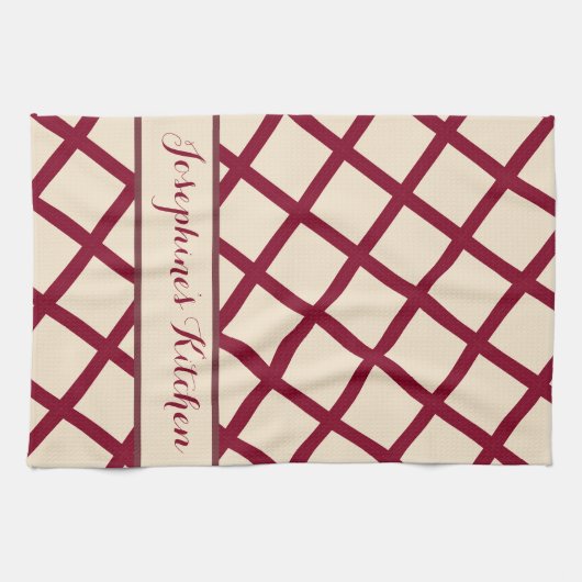 Personalized Burgundy Cream Lattice Elegant Chic Theedoek (Horizontaal)