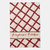 Personalized Burgundy Cream Lattice Elegant Chic Theedoek (Verticaal)