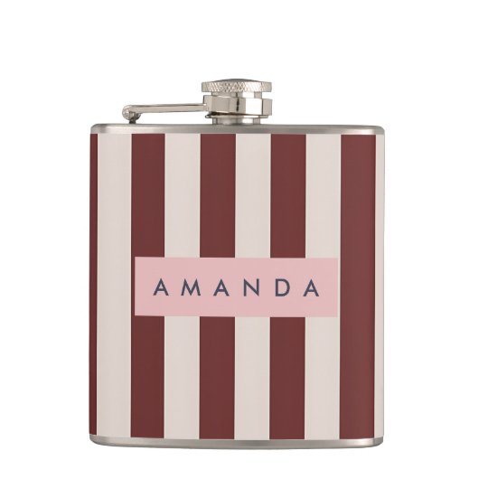 Personalized Burgundy & Ivory Stripe Heupfles (Voorkant)