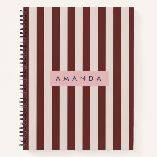 Personalized Burgundy & Ivory Stripe Notitieboek (Voorkant)