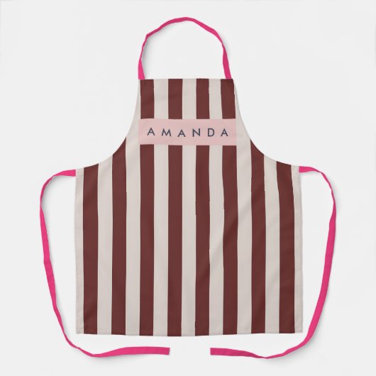 Personalized Burgundy & Ivory Stripe Schort (Voorkant)