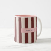 Personalized Burgundy & Ivory Stripe Tweekleurige Koffiemok (Voorkant rechts)