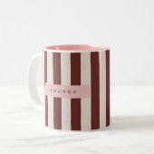 Personalized Burgundy & Ivory Stripe Tweekleurige Koffiemok (Voorkant links)