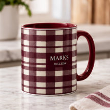 Personalized Burgundy Plaid Custom Name Vintage