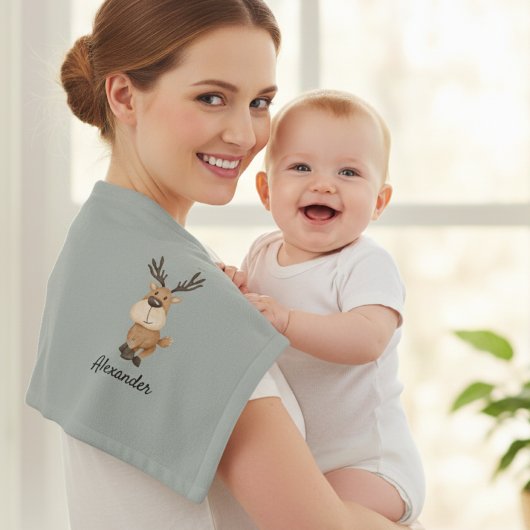 Personalized Burp Cloth with Moose Washandje