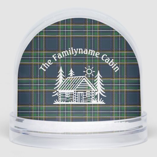 Personalized Cabin Snow Globe with Green Tartan Sneeuwbol (Voorkant)
