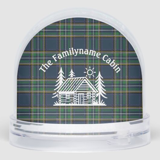 Personalized Cabin Snow Globe with Green Tartan Sneeuwbol (Achterkant)